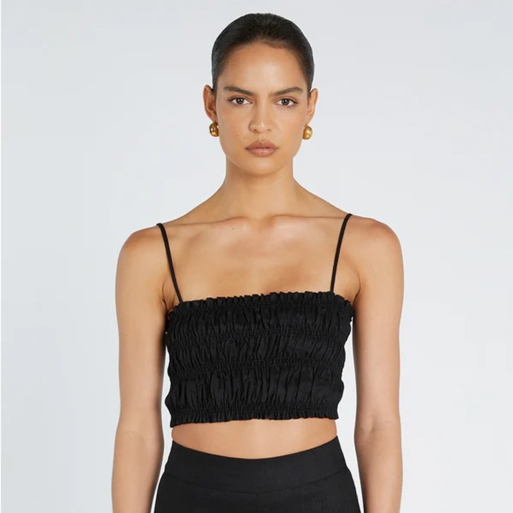 DISSH Bianca Shirred Linen Top in Black